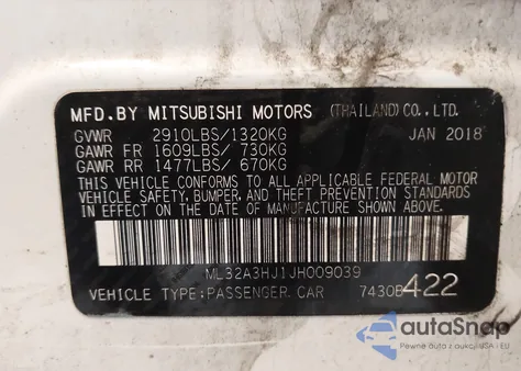 2018 Mitsubishi Mirage Es from USA, damaged, VIN ML32A3HJ1JH009039